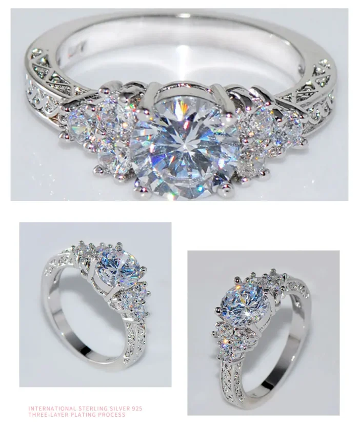 ZDADAN 925 Sterling Silver 8MM Zircon Finger Ring For Women Fashion Wedding Jewelry Accessories Wholesale - Image 6