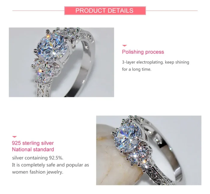 ZDADAN 925 Sterling Silver 8MM Zircon Finger Ring For Women Fashion Wedding Jewelry Accessories Wholesale - Image 4