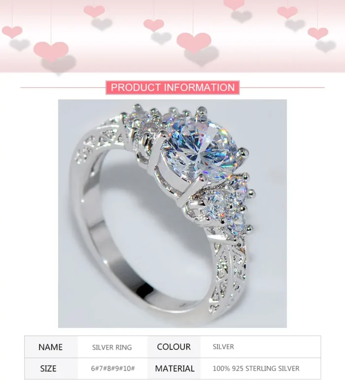 ZDADAN 925 Sterling Silver 8MM Zircon Finger Ring For Women Fashion Wedding Jewelry Accessories Wholesale - Image 3