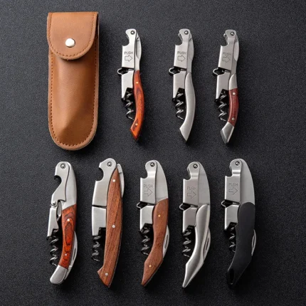 Portable Wine Opener Stainless Steel Multifunction Bottle Opener With Leather Case Air Pressure Removal Barware Opener Gadgets