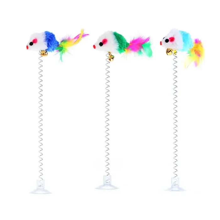 Spring Cat Toy Interactive Suction Cup with Spring Mouse Feather Pet Toy Random Color Cat Accessories - Image 2