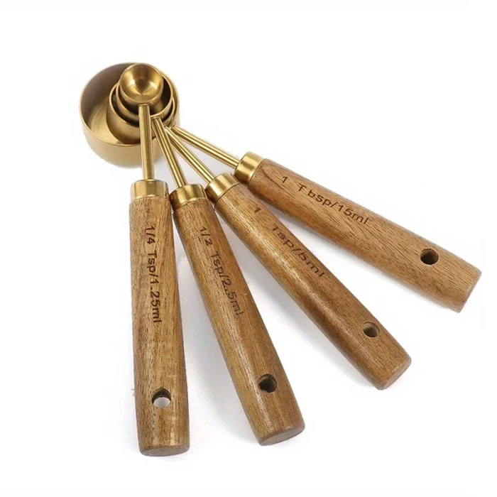 4/8Pcs Wooden Handle Stainless Steel Measuring Cups Spoons Baking Tools Coffee Measuring Spoon Set Bartending Scale Accessories - Image 6