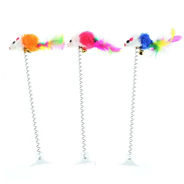 Spring Cat Toy Interactive Suction Cup with Spring Mouse Feather Pet Toy Random Color Cat Accessories - Image 4