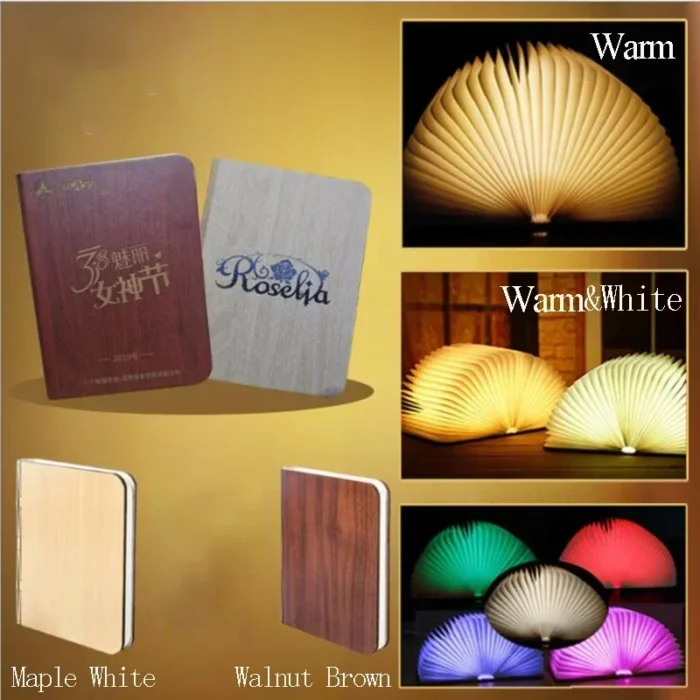 3D Folding Creative LED Night Light RGB Color USB Recharge Wooden Book Light Decor Bedroom Desk Table Lamp for Kid Brithday Gift - Image 5