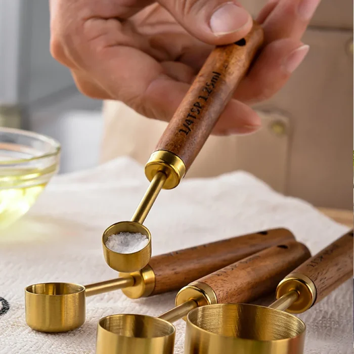 4/8Pcs Wooden Handle Stainless Steel Measuring Cups Spoons Baking Tools Coffee Measuring Spoon Set Bartending Scale Accessories - Image 5