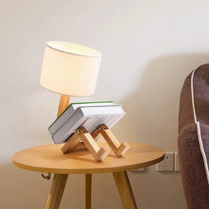 Wooden Robot Shape Creative Table Lamp Indoor Study Fashion Reading Desk Lamp Nordic Modern Desktop Decorative Night Light - Image 2