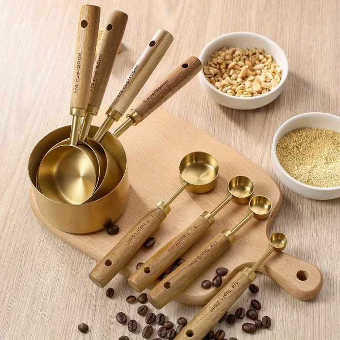 4/8Pcs Wooden Handle Stainless Steel Measuring Cups Spoons Baking Tools Coffee Measuring Spoon Set Bartending Scale Accessories - Image 2