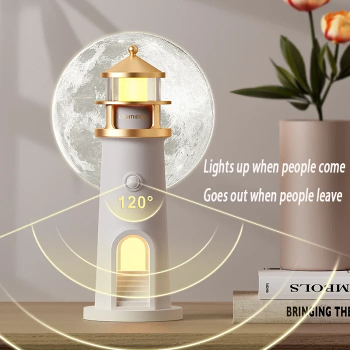 Moon Projection Light Remote Control Bluetooth Speaker Lighthouse Motion Sensor Nightlights Fake Candle Lamp Room Entryway Decor - Image 2