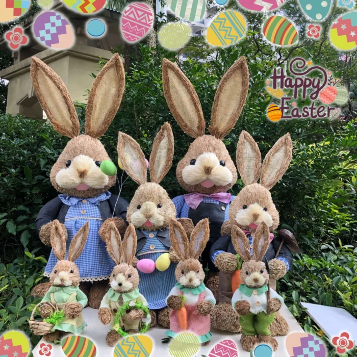 1/2PCS Easter Bunny Rabbit Straw Figures Decoration 35cm Easter Straw Rabbit Bunny Figurine Home Garden Easter Party Decorations