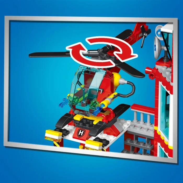 Fire Station City Oceans Blocks Compatible Fire Station Set with Fire Station Fire Helicopter Fire Ship Rescue Boat - Image 5