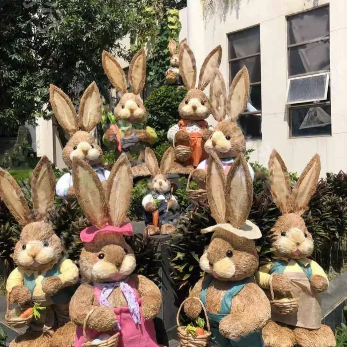 1/2PCS Easter Bunny Rabbit Straw Figures Decoration 35cm Easter Straw Rabbit Bunny Figurine Home Garden Easter Party Decorations - Image 2