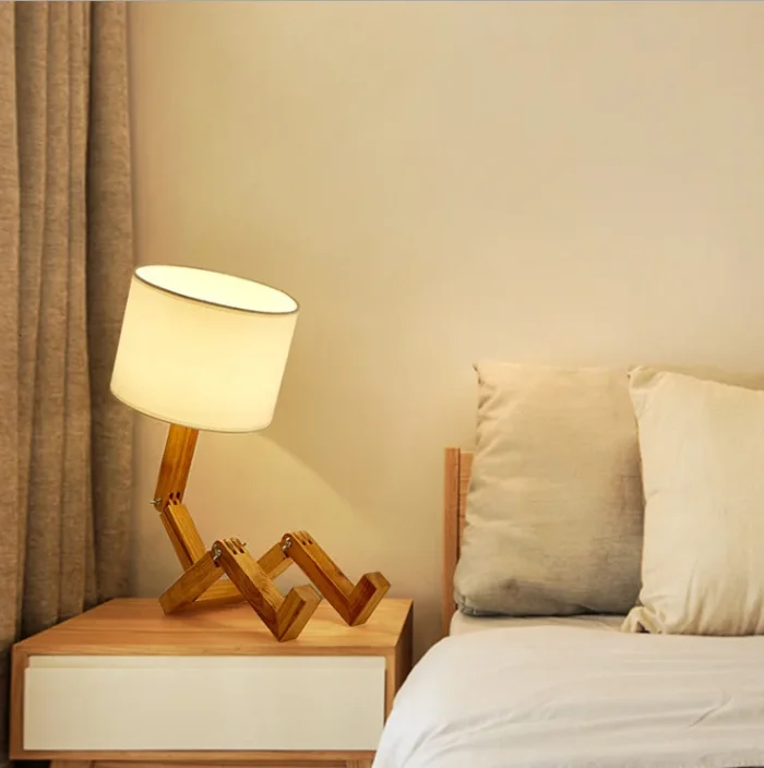 Wooden Robot Shape Creative Table Lamp Indoor Study Fashion Reading Desk Lamp Nordic Modern Desktop Decorative Night Light - Image 3
