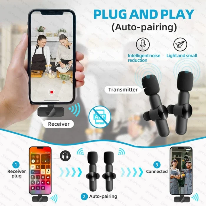 Wireless Lavalier Microphone Audio Video Recording Mini Microphone for iPhone Android Phone Live Broadcast Gaming Mic Portable - Image 2