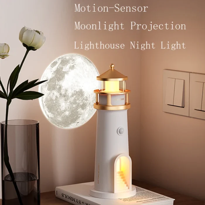 Moon Projection Light Remote Control Bluetooth Speaker Lighthouse Motion Sensor Nightlights Fake Candle Lamp Room Entryway Decor - Image 3