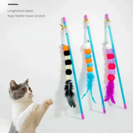 2024 Funny Cat Stick Kitten Cat Teaser Interactive Toy Rod with Bell and Feather Toys for Cats Rod Pet Cats Toys Stick