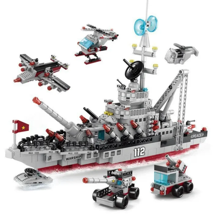 554PCS Army Ocean Cruiser Warship Building Blocks Aircraft Weapon Ship Bricks City Toys for Children Boy and Girl - Image 2