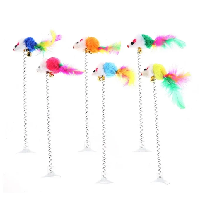 Spring Cat Toy Interactive Suction Cup with Spring Mouse Feather Pet Toy Random Color Cat Accessories - Image 3