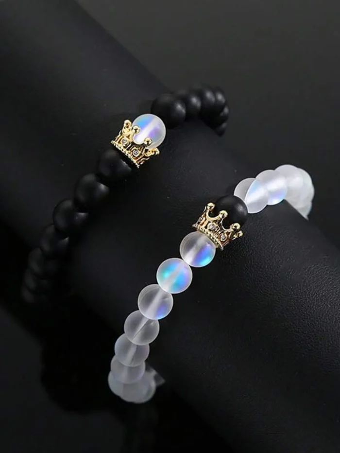 2pcs/Set Natural Stone Dumbbell Beaded Bracelet Black Beads Fitness Fit Life Prayer Bracelets Bangles Barbell Men Jewelry - Image 3