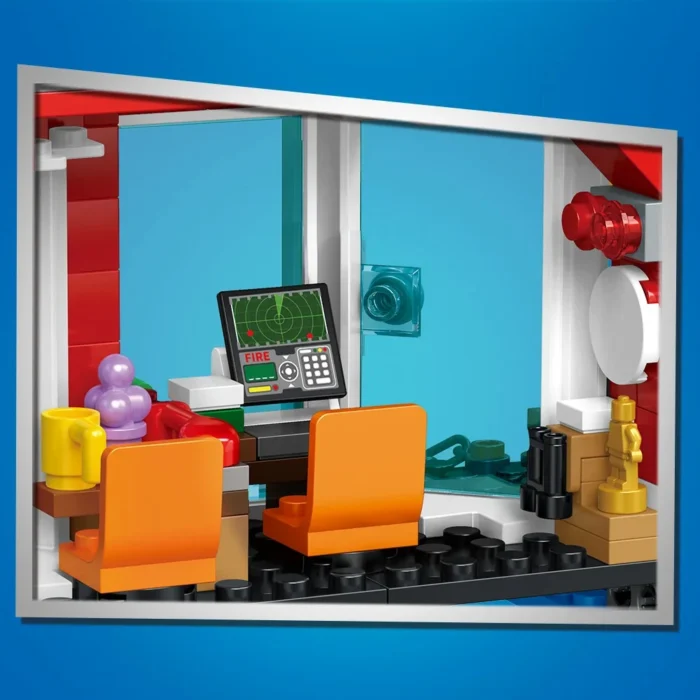 Fire Station City Oceans Blocks Compatible Fire Station Set with Fire Station Fire Helicopter Fire Ship Rescue Boat - Image 4