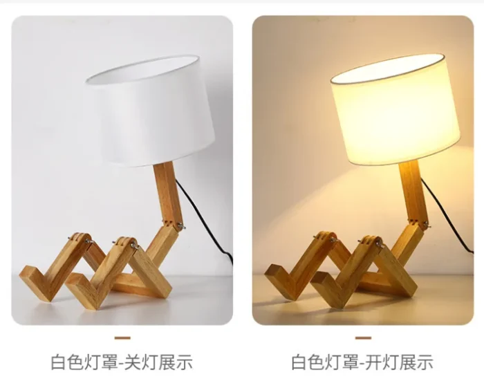 Wooden Robot Shape Creative Table Lamp Indoor Study Fashion Reading Desk Lamp Nordic Modern Desktop Decorative Night Light - Image 4