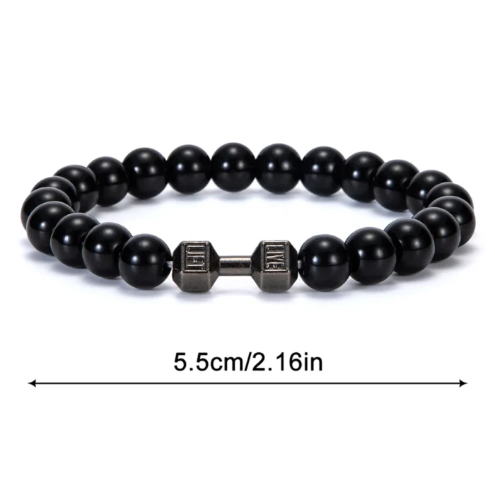 2pcs/Set Natural Stone Dumbbell Beaded Bracelet Black Beads Fitness Fit Life Prayer Bracelets Bangles Barbell Men Jewelry - Image 4