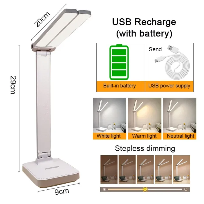 LED Desk Lamp USB Rechargeable Table Lamp 3 Levels Dimmable Touch Desk Lighting Eye Protection Foldable For Bedroom Desk Light - Image 4