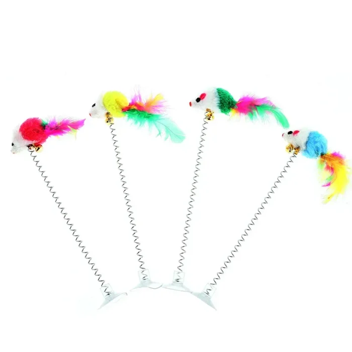 Spring Cat Toy Interactive Suction Cup with Spring Mouse Feather Pet Toy Random Color Cat Accessories - Image 5