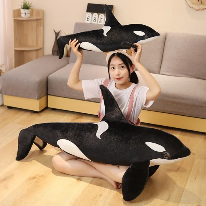 50cm-130cm Lifelike Orcinus Orca Black Whale Plush Toys Big Fish Cloth Doll Shark Stuffed Sea Animals Children Birthday Gift - Image 5