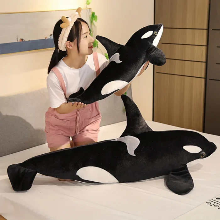 50cm-130cm Lifelike Orcinus Orca Black Whale Plush Toys Big Fish Cloth Doll Shark Stuffed Sea Animals Children Birthday Gift - Image 4