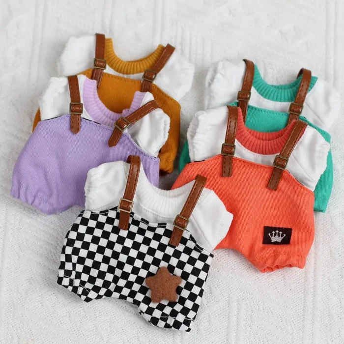 17cm Mini Plush Doll'S Clothes Outfit Accessories For Korea Kpop Exo Labubu Idol overalls pants set Macaron doll Clothing Gift - Image 3