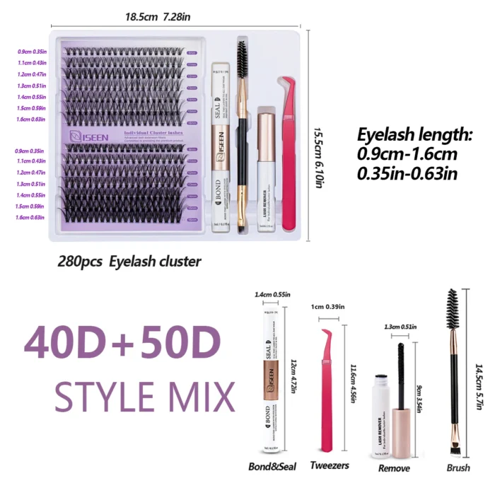DIY Lash Extension Mix Styles Individual Lash Clusters with Bond&Seal Remover Tweezers Lash Brush eye Makeup tool - Image 2