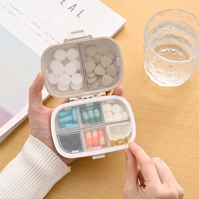 8 Grids Organizer Container For Tablets Travel Pill Box With Seal Ring Small Box For Tablets Wheat Straw Container For Medicines - Image 2