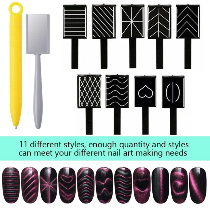 Set of 11 Pcs Nail Art Tools Cat Eye Magnetic Rod Powerful Magnet Suitable for Gel Polishing Beauty Manicure Decoration Supplies - Image 2
