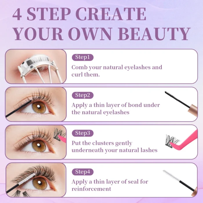DIY Lash Extension Mix Styles Individual Lash Clusters with Bond&Seal Remover Tweezers Lash Brush eye Makeup tool - Image 5