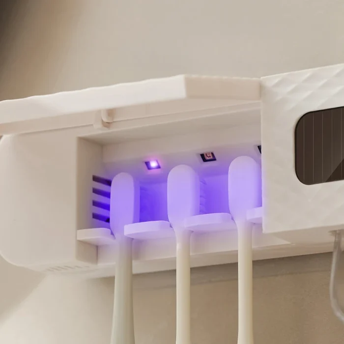 1 smart toothbrush rack wall mounted 3-slot toothbrush intelligent drying rack, toothpaste dispenser, household daily necessitie - Image 3