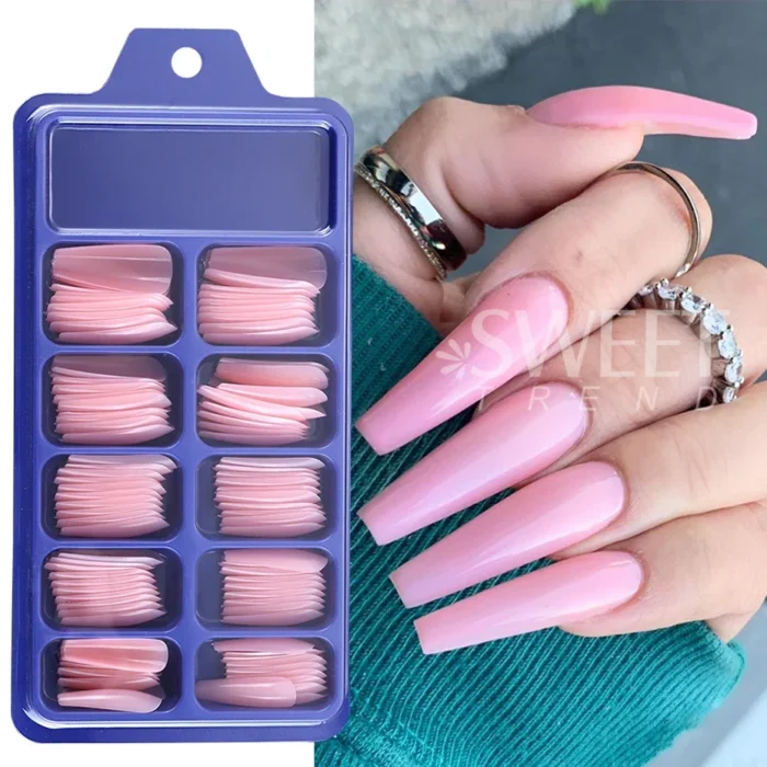 100pcs Nude Pink False Nail Press On Nails Acrylic Extension Coffin Forms Nail Tips Artificial Long Full Cover Fingernails Tools - Image 2