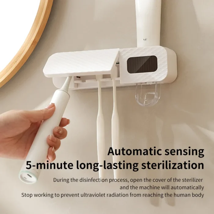 1 smart toothbrush rack wall mounted 3-slot toothbrush intelligent drying rack, toothpaste dispenser, household daily necessitie - Image 4