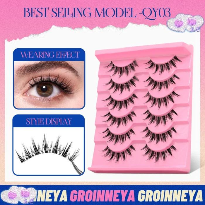 GROINNEYA Cat eye Lashes 5/6 pairs Clear Band Lashes Natural Look 6D Wispy Eyelashes False Lashes Eyelashs Extension - Image 2