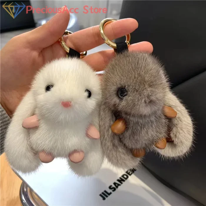Cute Fluffy Rabbit Keychain Ring Plush Pompon Bunny Bag Pendant For Couple Car Key Ring Jewelry Gifts - Image 4