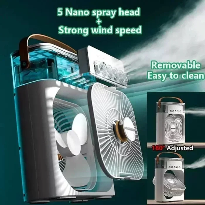 3 In 1 Portable Humidifier Fan Mini Air Conditioners USB Mini fan LED Night Light Water Mist Fun Air Cooler Humidifie For Home - Image 4