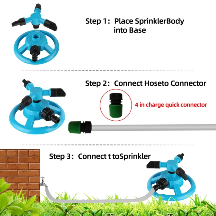 360 Degree Automatic Rotating Garden Lawn Water Sprinklers System Quick Coupling Lawn Rotating Nozzle Garden Irrigation Supplies - Image 3