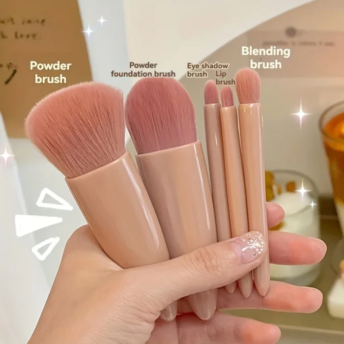 5Pcs Portable Makeup Brush Set With Mirror - Foldable Travel Kit ，Mini Makeup Brush Set Travel Makeup Brush Set - Image 2