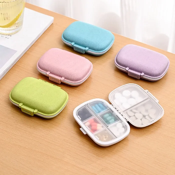 8 Grids Organizer Container For Tablets Travel Pill Box With Seal Ring Small Box For Tablets Wheat Straw Container For Medicines - Image 4