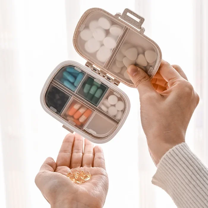 8 Grids Organizer Container For Tablets Travel Pill Box With Seal Ring Small Box For Tablets Wheat Straw Container For Medicines - Image 3
