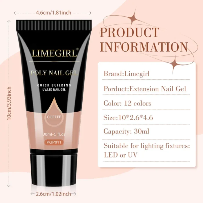 LIMEGIRL 30ml Nail Extension Gel Glitter Soak Off Nail Acrylic Crystal Build Poly UV Gel for Nails Quick Extension Manicure Glue - Image 6