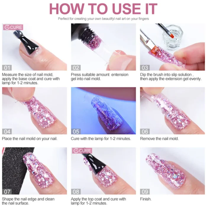 LIMEGIRL 30ml Nail Extension Gel Glitter Soak Off Nail Acrylic Crystal Build Poly UV Gel for Nails Quick Extension Manicure Glue - Image 4