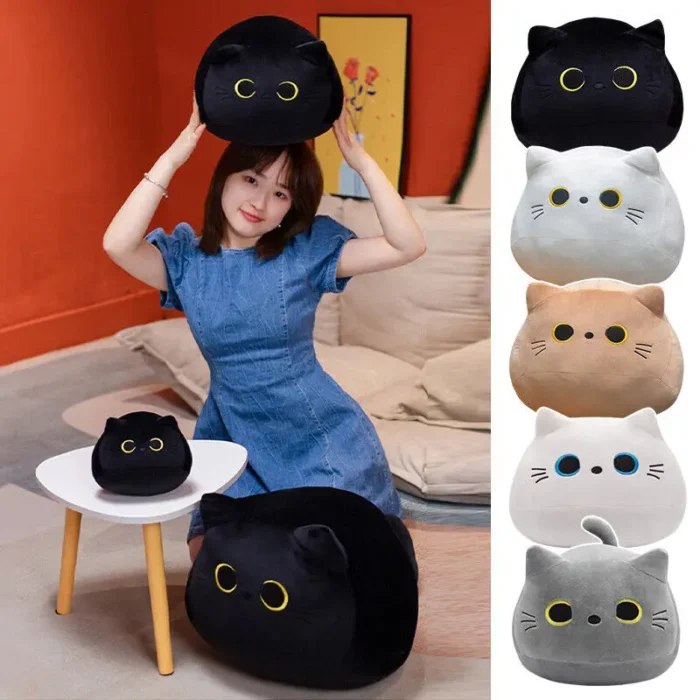 10/30CM Black Cat Plush Pillow Cartoon Cat Head Plushie Stuffed Toys Cat Doll Cat Doll Pillow Plush Toy Cuddly Pillow Cushion - Image 3