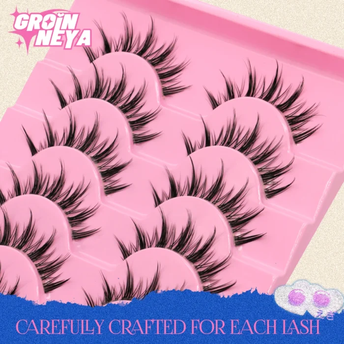 GROINNEYA Cat eye Lashes 5/6 pairs Clear Band Lashes Natural Look 6D Wispy Eyelashes False Lashes Eyelashs Extension - Image 3