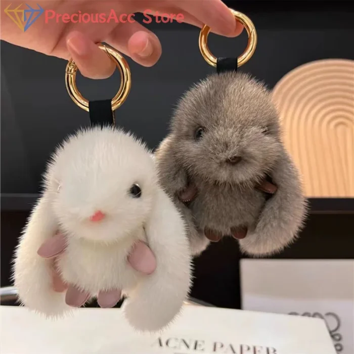 Cute Fluffy Rabbit Keychain Ring Plush Pompon Bunny Bag Pendant For Couple Car Key Ring Jewelry Gifts - Image 2