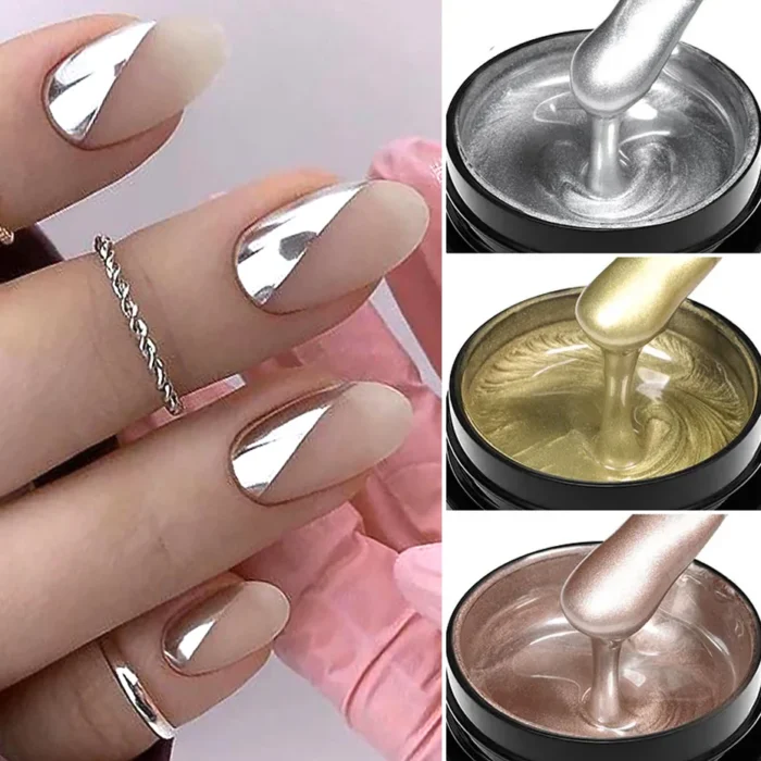 Metallic Painting Gel Chrome Gold Silver Rose Gold Mirror Effect Nail Polish Super Bright Drawing Line French Nail Art Varnish - Image 3